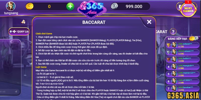 Live Casino G365 - Baccarat