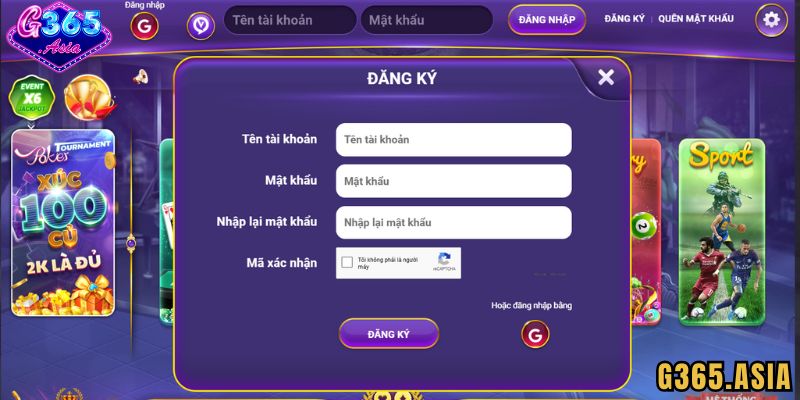 Các bước đăng ký tại game khi tham gia Game bài G365