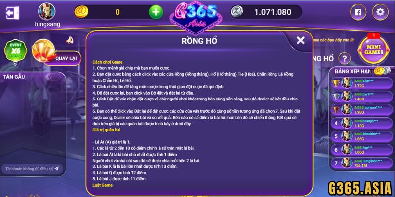 Luật chơi tựa game Rồng Hổ G365 chi tiết cho tân thủ
