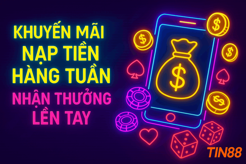 Nạp tiền hàng tuần nhận thưởng liền tay tại Tin88